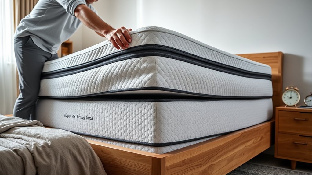 Person rotating a mattress 180 degrees from head to foot
