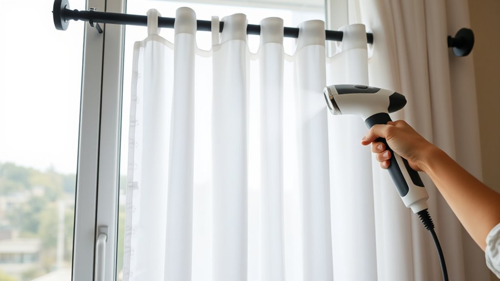 steam curtains while hanging