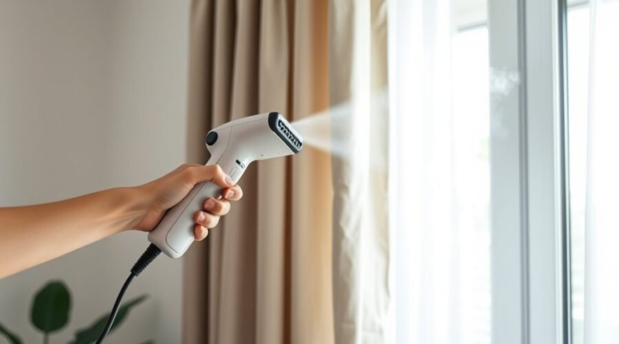 steam curtains while hanging
