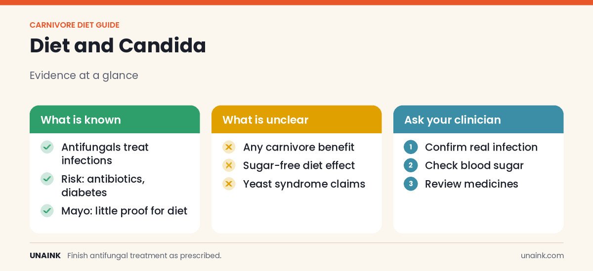 Infographic on the carnivore diet for candida evidence