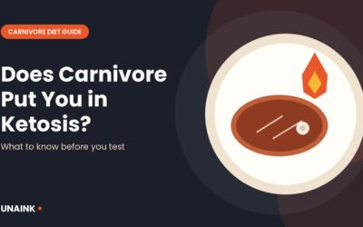Carnivore diet ketosis illustration with a steak and a flame symbol on a plate