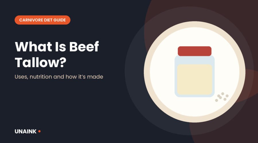 Beef tallow illustration with a jar of rendered beef fat and salt