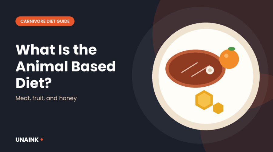 Animal based diet illustration with steak, fruit and honeycomb on a plate