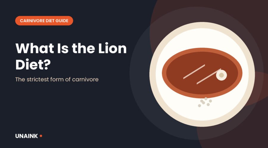 Lion diet illustration showing a large steak and a pinch of salt on a plate